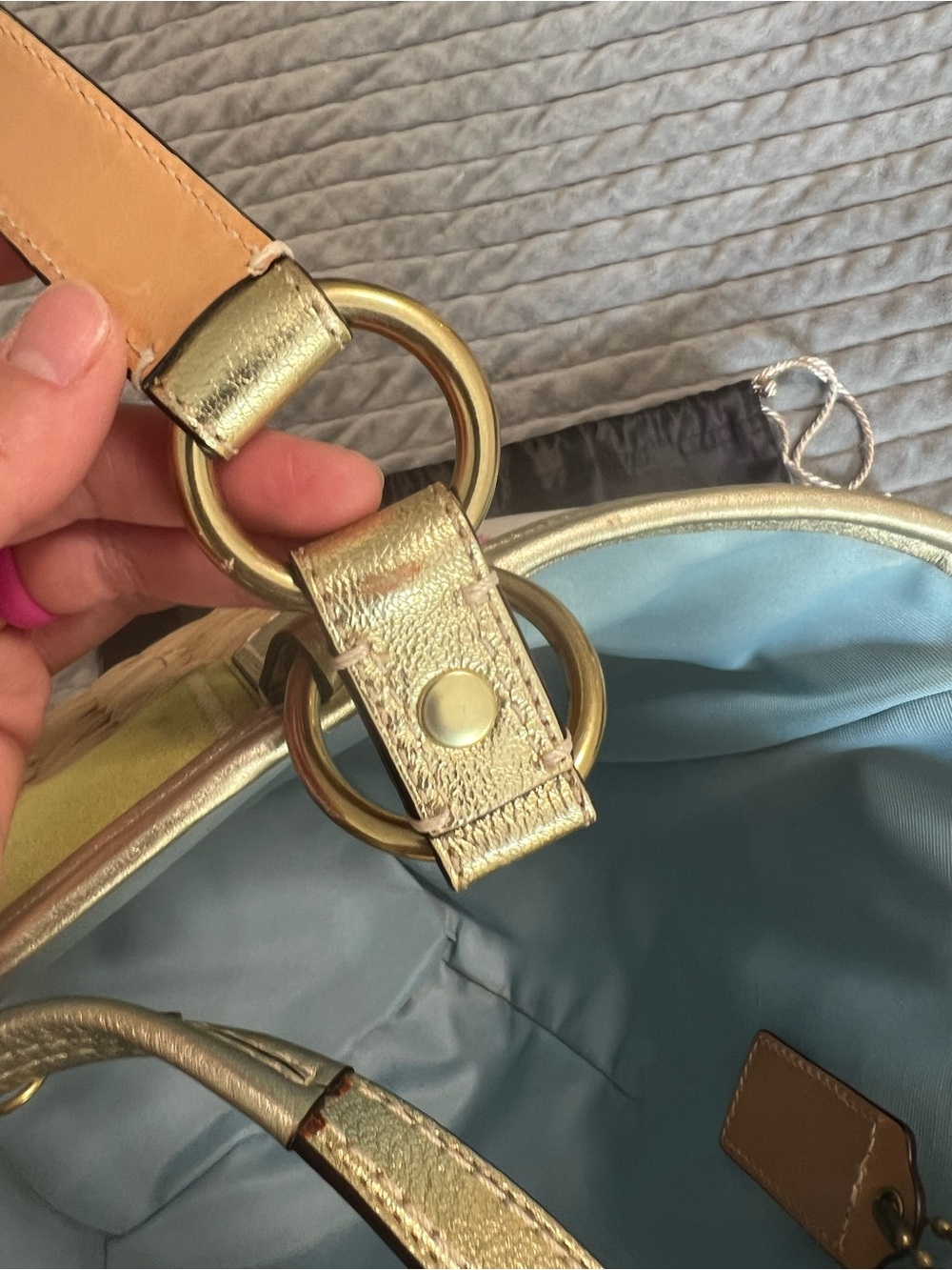 Coach Multicolor Stripe Straw Tote with Gold Accents - Picture 6 of 13